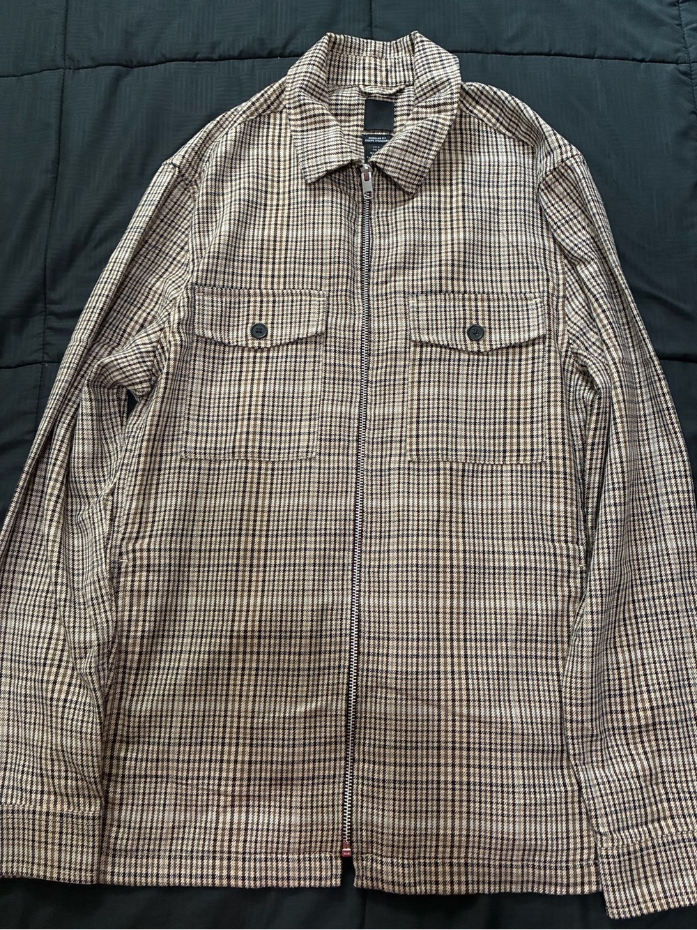 H&M Beige and Brown Checked Zip-Front Shirt Jacket